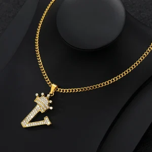 Zircon Crown Letter Necklace For Women