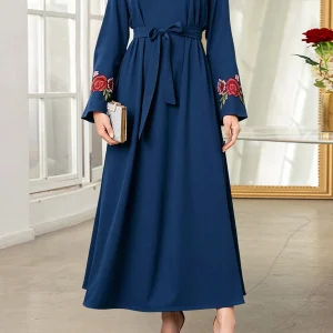 Elegant Patterned Abaya Dress with Belt