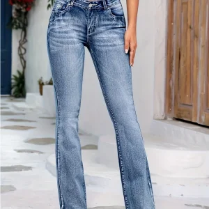 Women Wide Leg Flare Jeans Vintage Mid