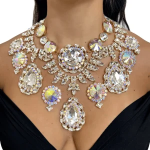 Statement Colorful Rhinestone African Necklace Set for Women