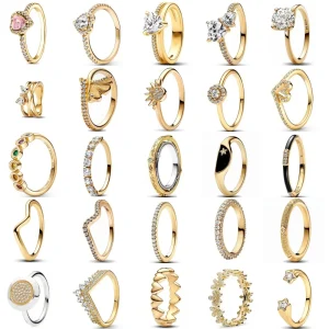 2025 Hot Selling Wholesale Gold Color Sun Heart Bow Size 6 7 8 9 Ring Rings For Trenday Women Jewelry 925 Sterling Silver